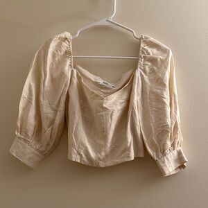 Love Bonito Cream Linen Blend Crop Blouse